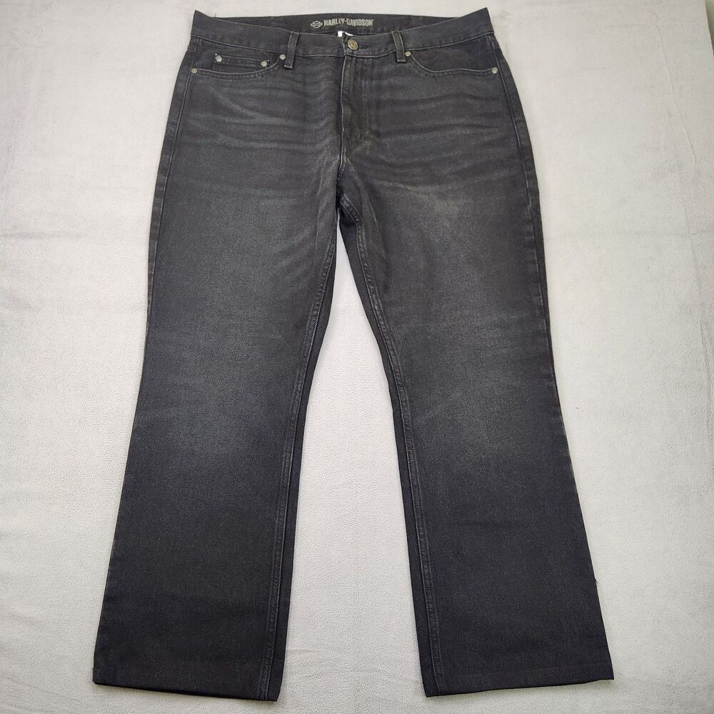 Harley Davidson H-D Bootcut Jeans Mens 38x30 Black Denim Cotton Motorcycle Biker